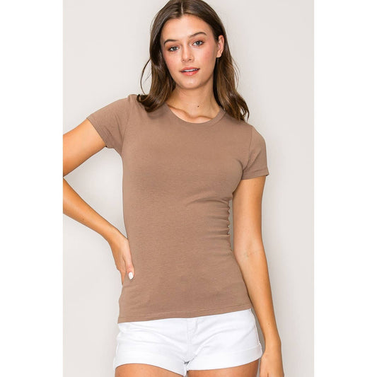 Classic Crew Neck Cotton Short Sleeve Knit Tee: Pine Bark