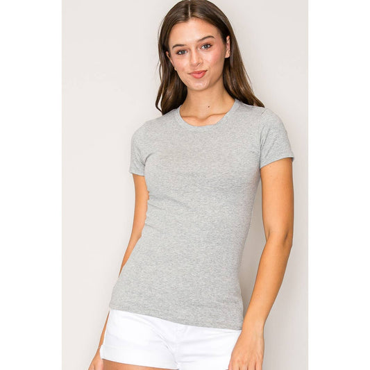 Classic Crew Neck Cotton Short Sleeve Knit Tee: Heather Grey