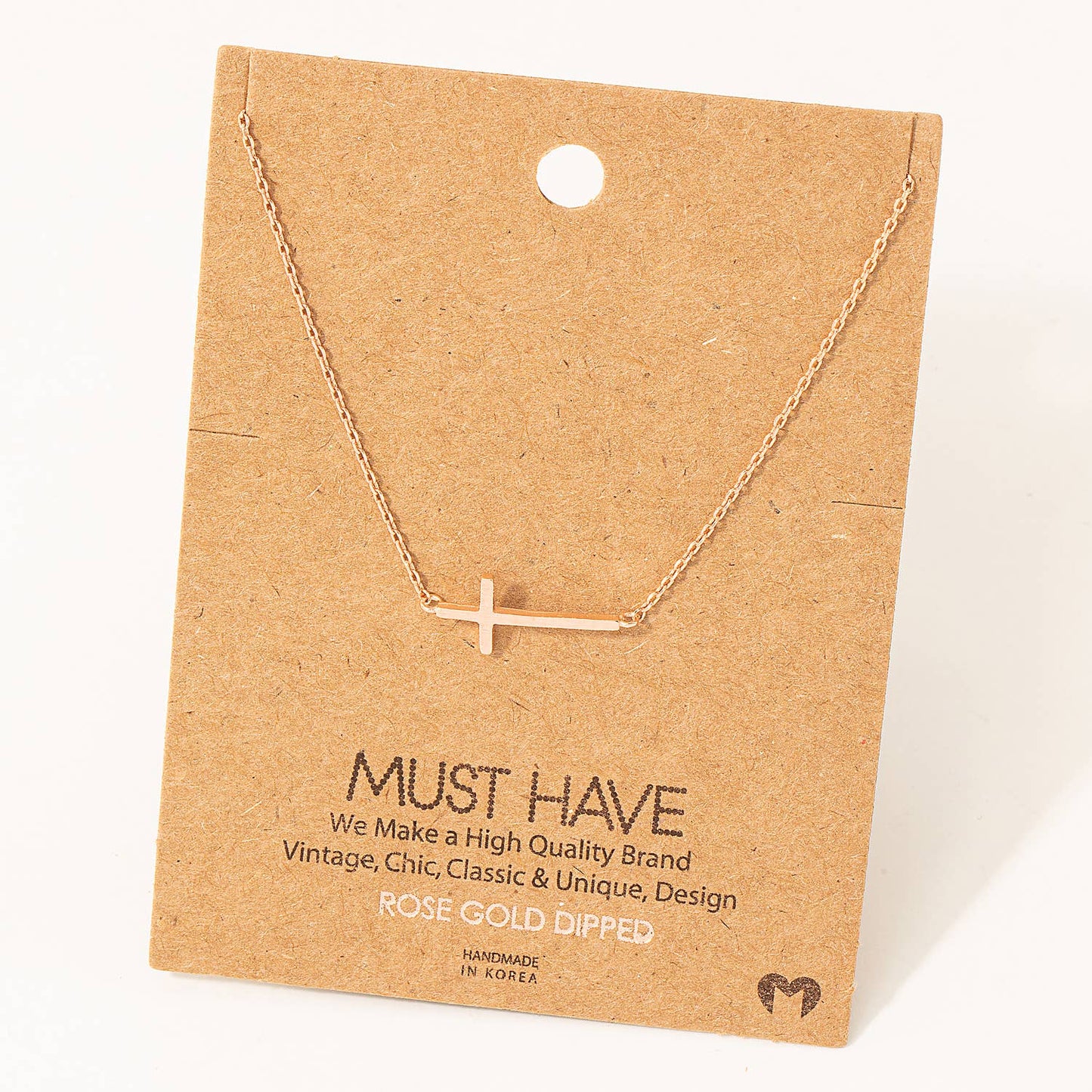 Side Cross Pendant Necklace: Rose Gold