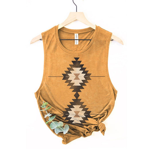 VINTAGE AZTEC MINERAL GRAPHIC TANK TOP: Mineral Mustard