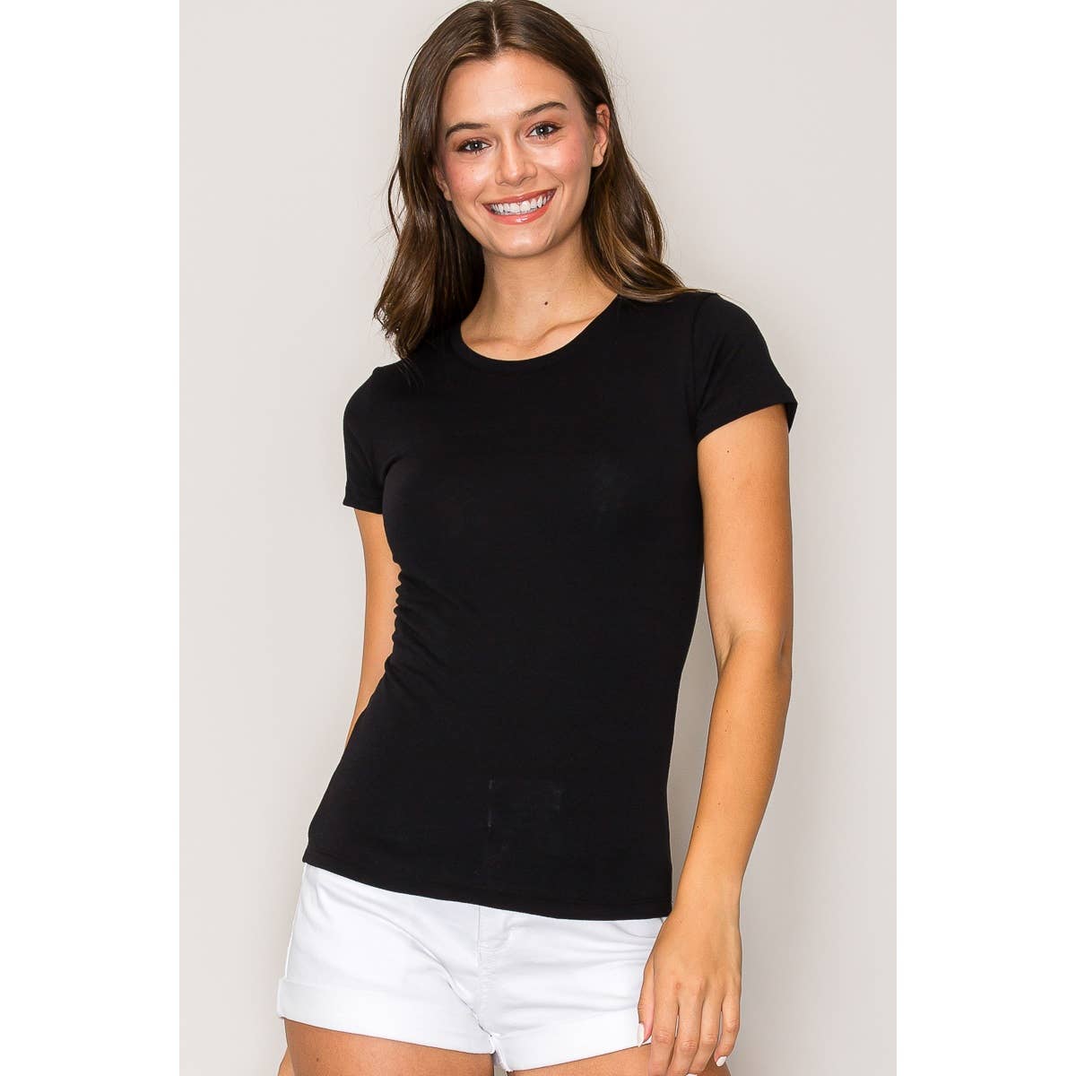 Classic Crew Neck Cotton Short Sleeve Knit Tee: Black