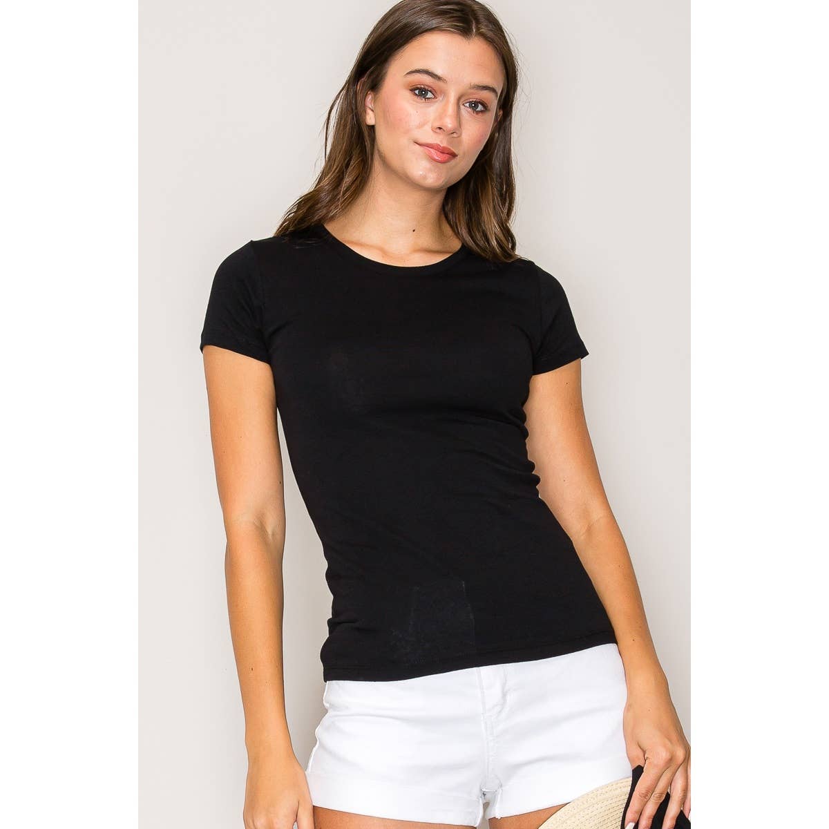 Classic Crew Neck Cotton Short Sleeve Knit Tee: Black