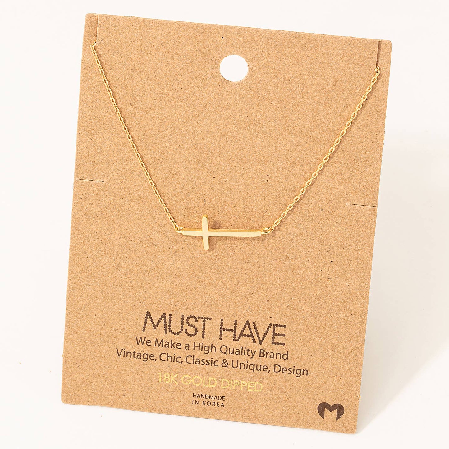 Side Cross Pendant Necklace: Gold