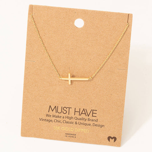 Side Cross Pendant Necklace: Gold