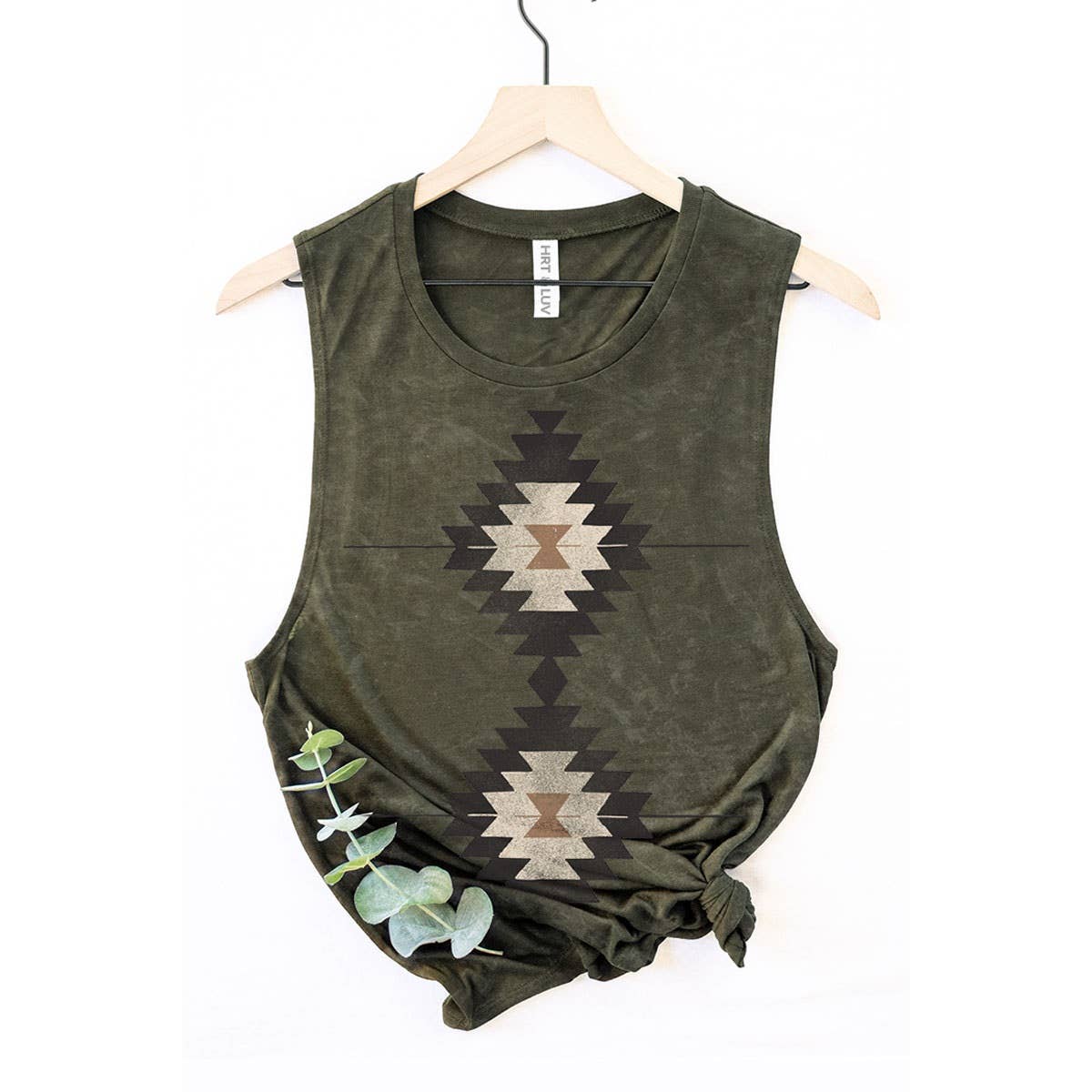 VINTAGE AZTEC MINERAL GRAPHIC TANK TOP: Mineral Olive