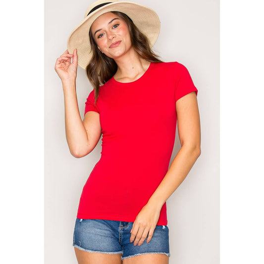 Classic Crew Neck Cotton Short Sleeve Knit Tee: Red