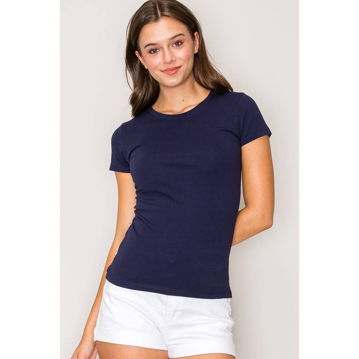 Classic Crew Neck Cotton Short Sleeve Knit Tee: Navy