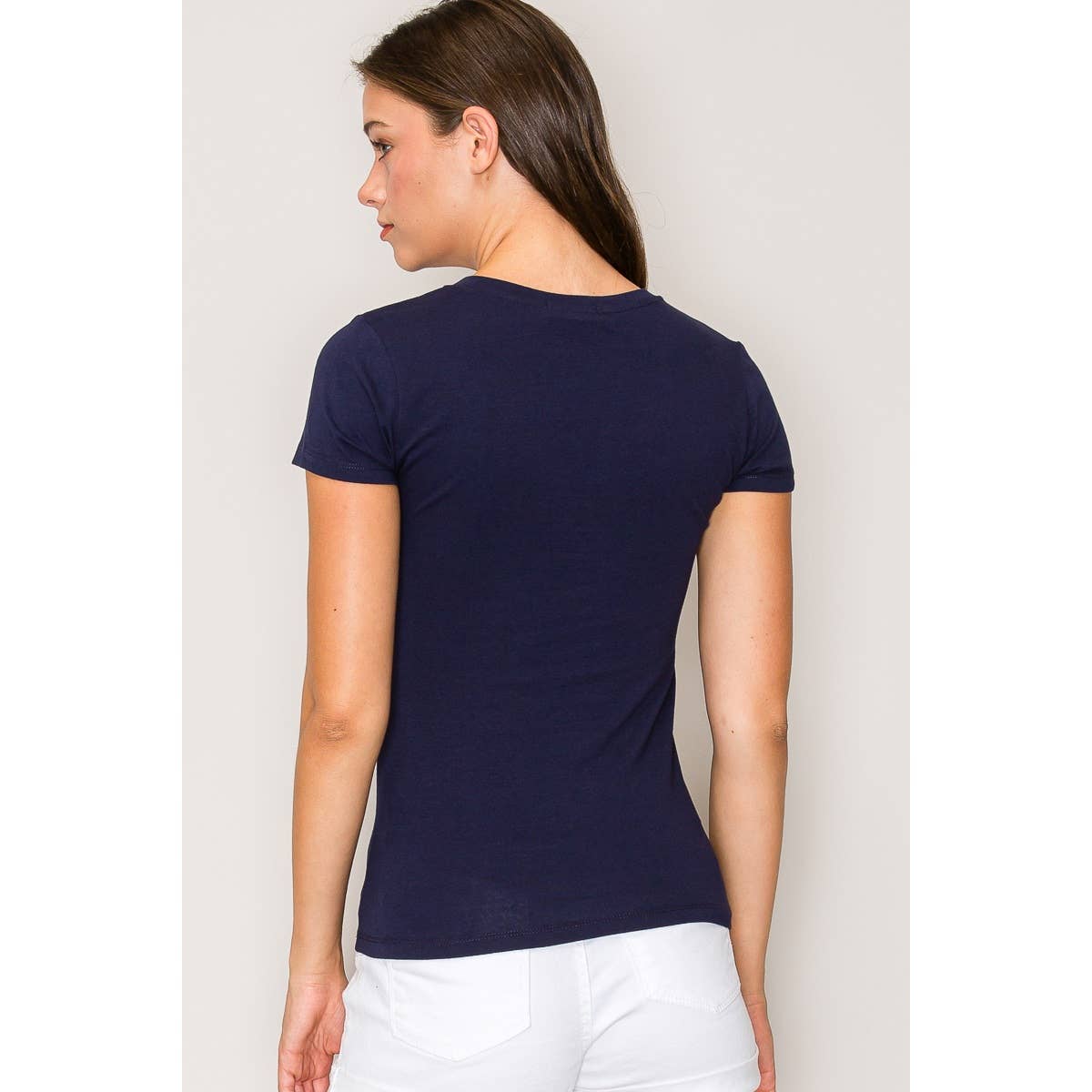 Classic Crew Neck Cotton Short Sleeve Knit Tee: Navy