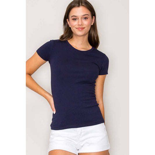 Classic Crew Neck Cotton Short Sleeve Knit Tee: Navy