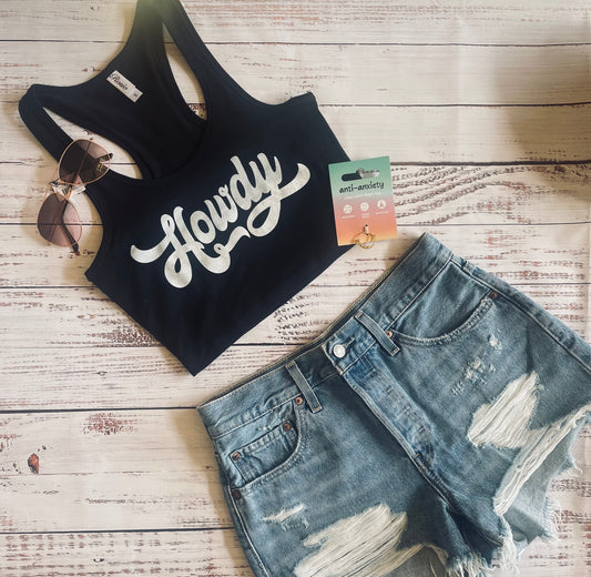 Howdy Black Cropped Tank