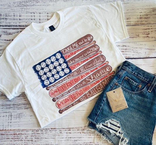 Baseball Flag on White Tee