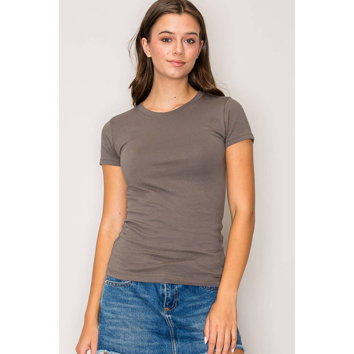 Classic Crew Neck Cotton Short Sleeve Knit Tee: Dusty Olive