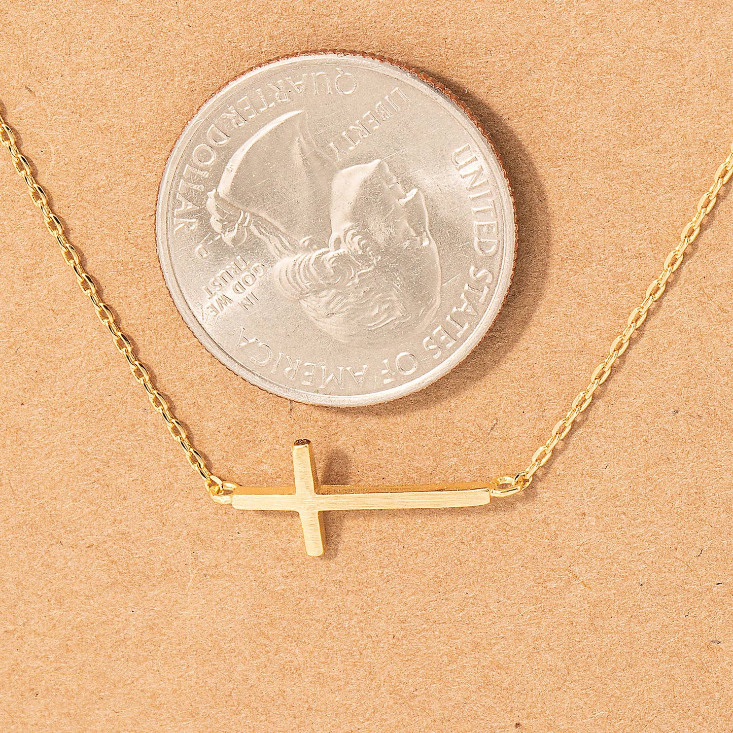 Side Cross Pendant Necklace: Gold