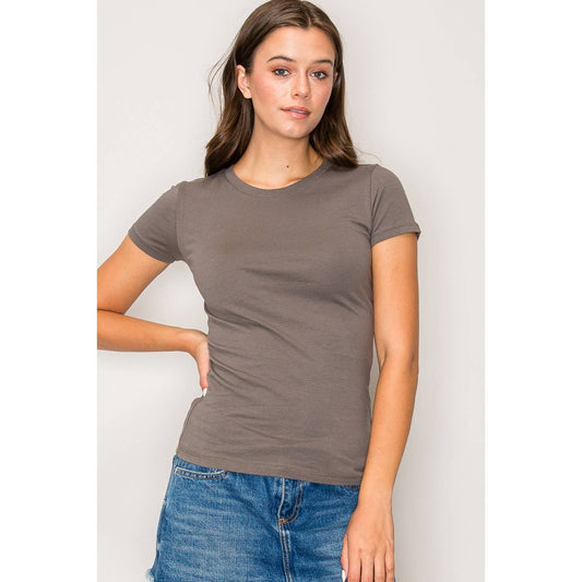 Classic Crew Neck Cotton Short Sleeve Knit Tee: Dusty Olive