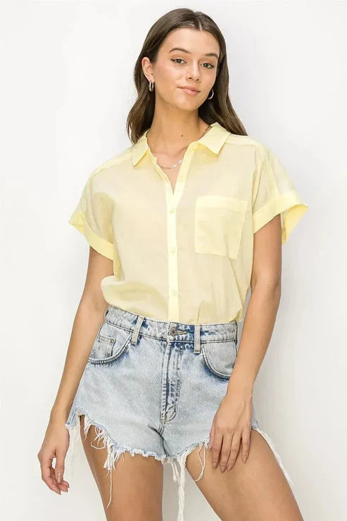 Sheer yellow button up