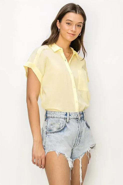 Sheer yellow button up